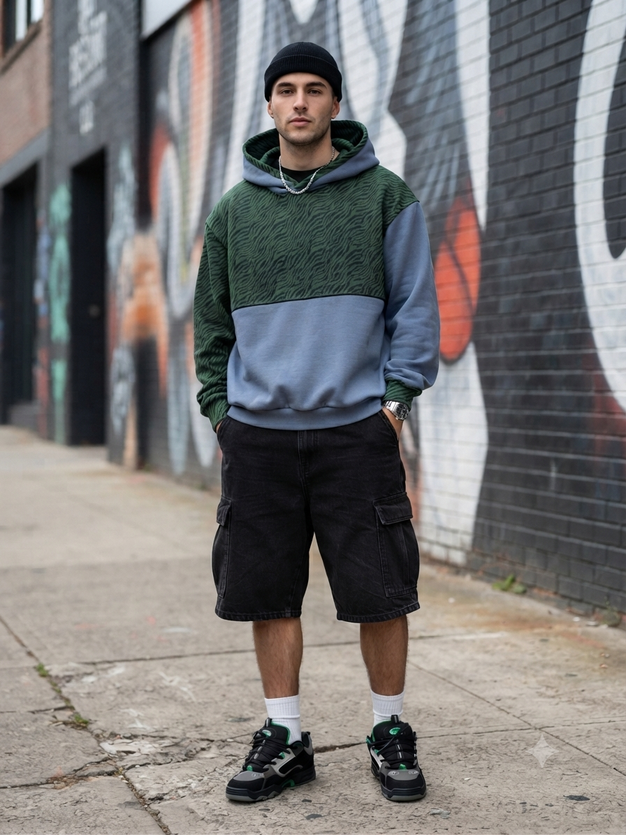 Sweat zébré bimatière homme — vue de face porté