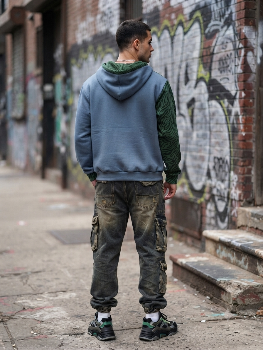 Sweat zébré bimatière homme — style urbain jour de pluie