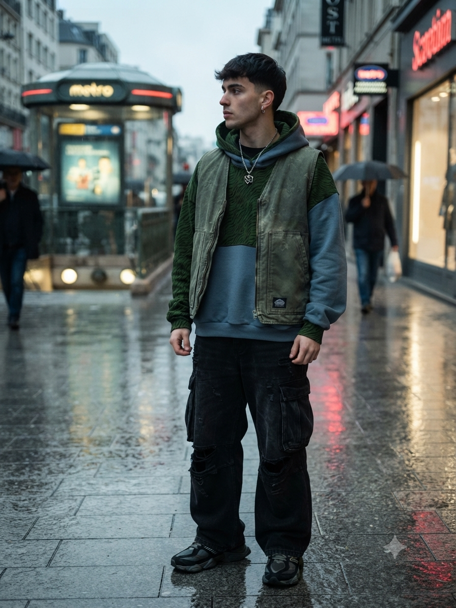 Sweat zébré bimatière homme — vue dos porté