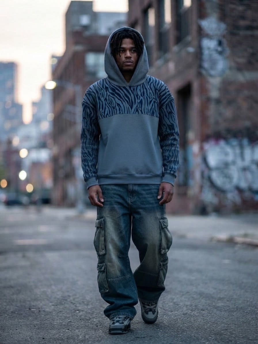 Sweat Zébré Bimatière Homme — Bleu