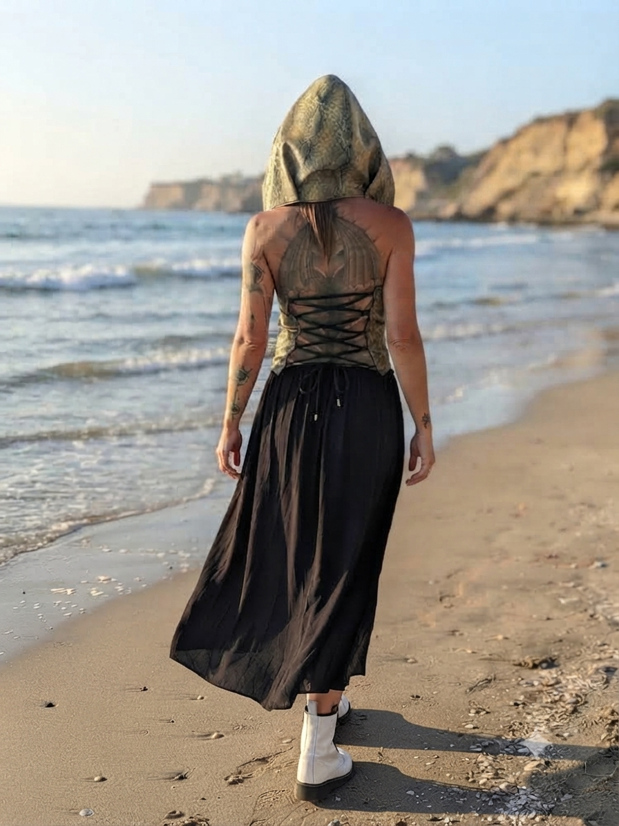 Haut Bucket — Top Dos Nu Simili Cuir Effet Serpent